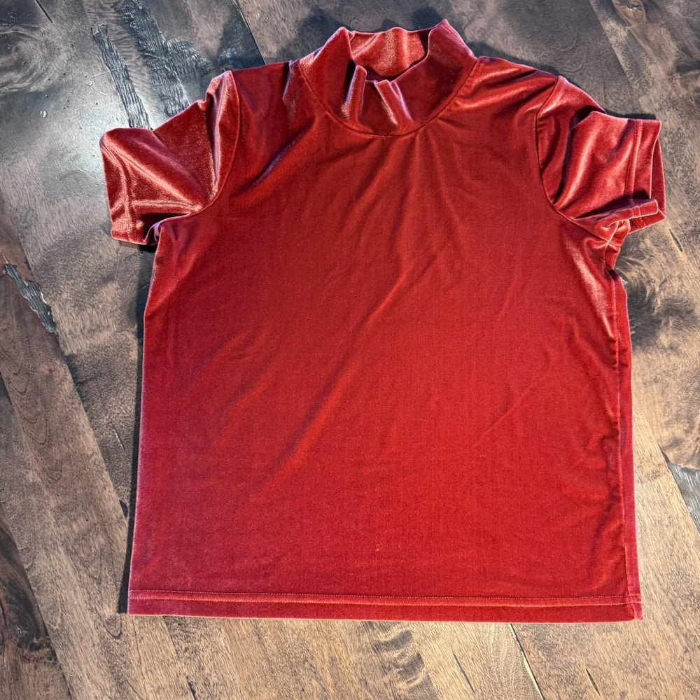 Madewell Rust Orange Mock Neck Short Sleeve Pullover Shirt Velvet Style Size XXS